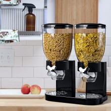 (Black) Double Plastic Classic Dry Food Cereal Dispenser