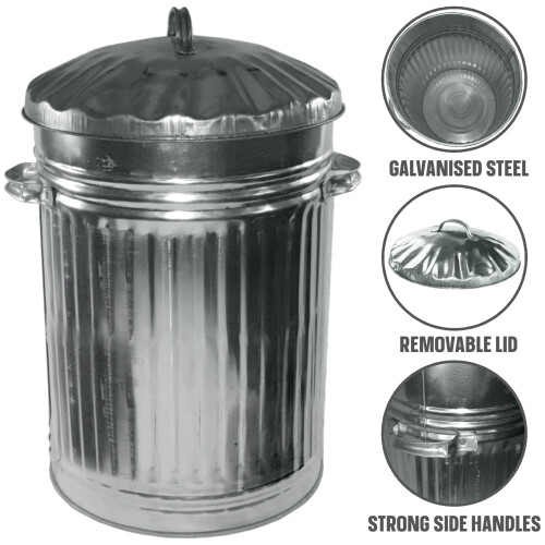 Galvanised Metal Bin Waste Rubbish Dustbin Animal Feed Retro Bin 45L 2
