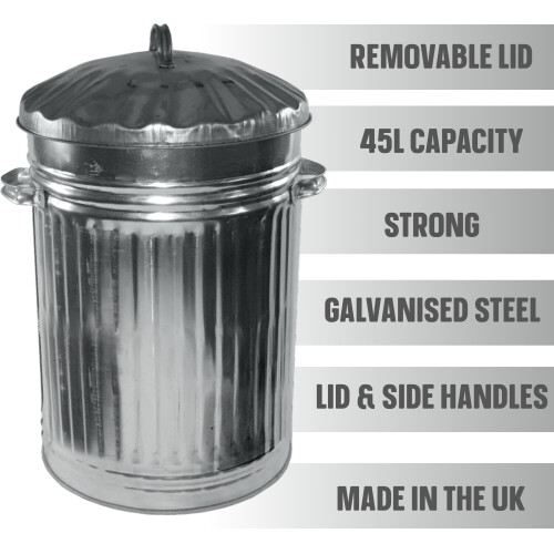 Galvanised Metal Bin Waste Rubbish Dustbin Animal Feed Retro Bin 45L 1