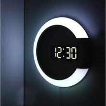LED Wall Clock Remote Control Hollow Mirror Temperature Alarm 7 Color Changing