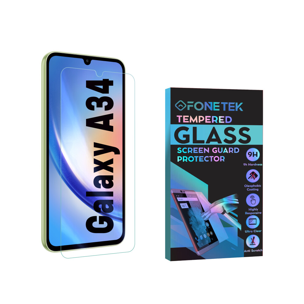 (1 PACK) Fonetek, For Samsung Galaxy A34, Screen Cover Protector Guard Tempered Glass