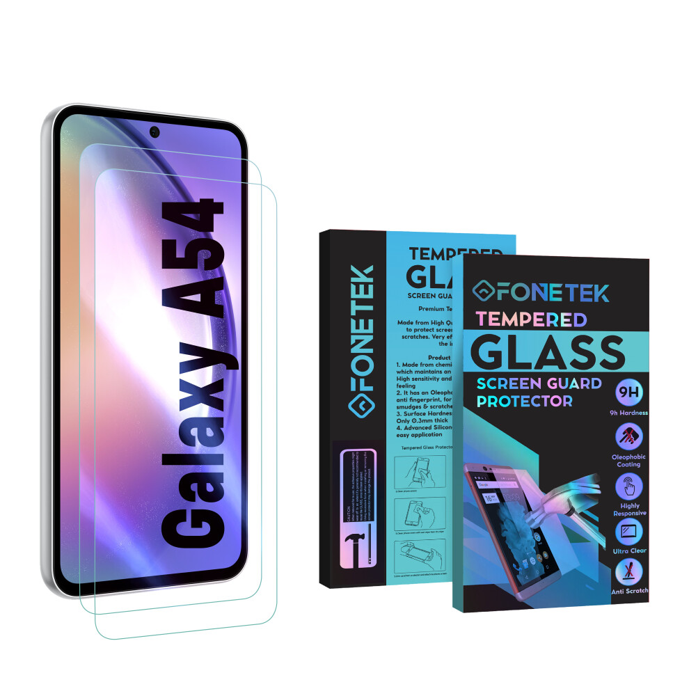 (2 PACK) Fonetek, For Samsung Galaxy A54, Screen Cover Protector Guard Tempered Glass