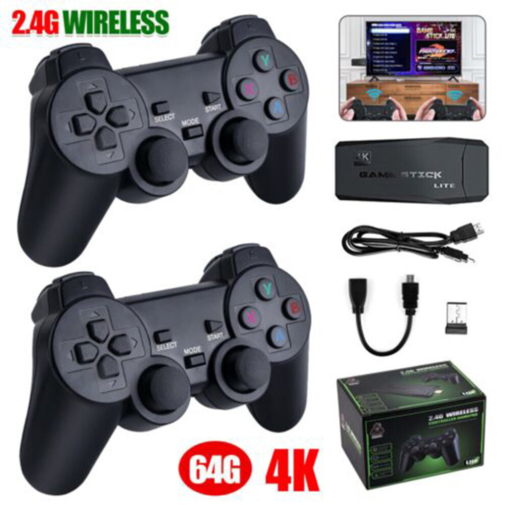 64GB Wireless HDMI TV Game Stick Console 15000 Built-in Games+2Gamepad