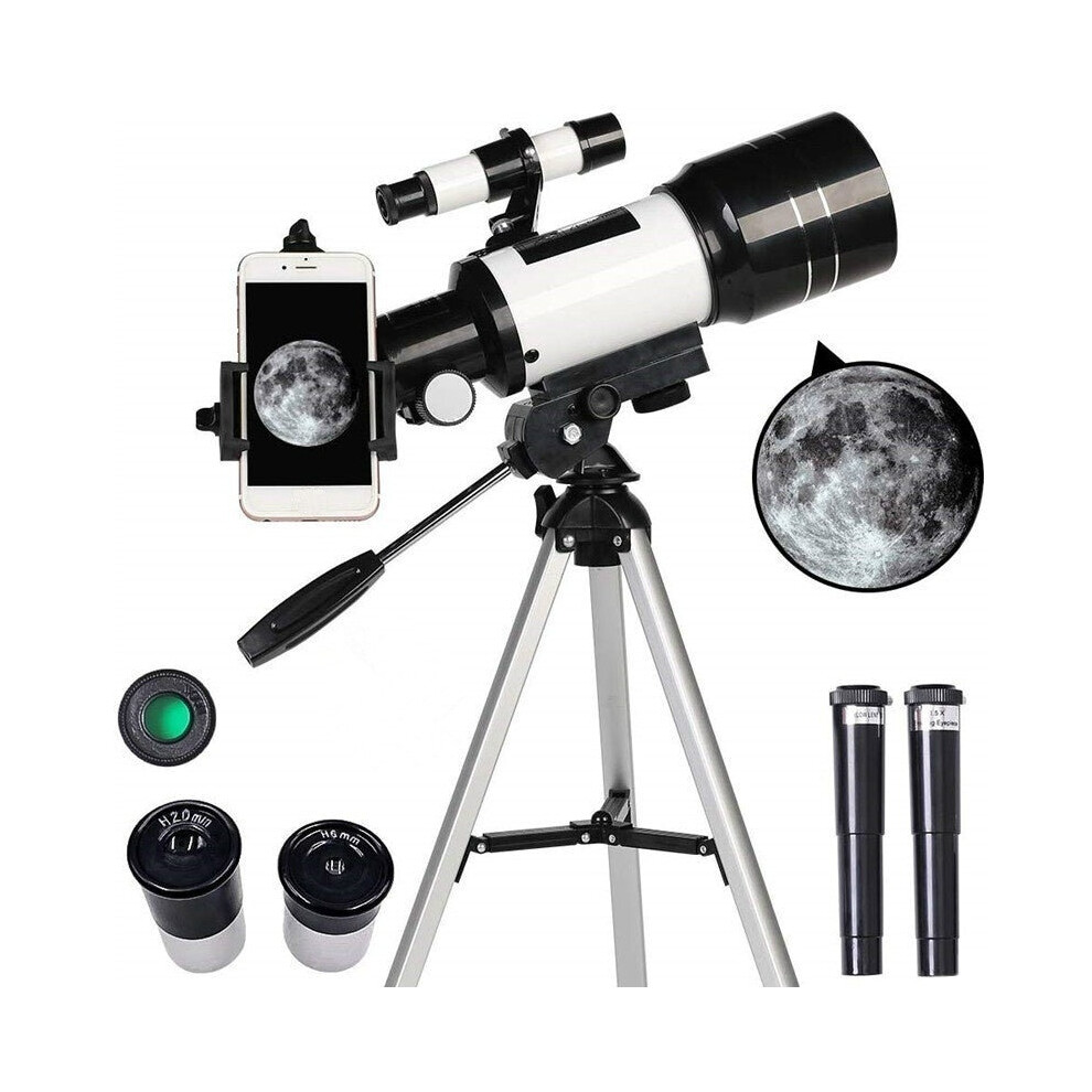 150X Astronomical Telescope 70mm Aperture 300mm Focal Length Tripod Outdoor Camping Telescope for Kids & Beginners