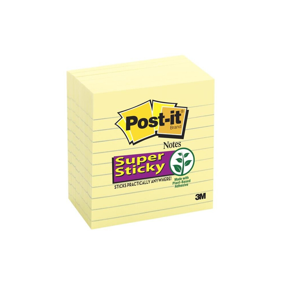 3M 086842 Sticky note Note 4 x 4 in. Lined Supr-Stiky Canary Yellow & Pad