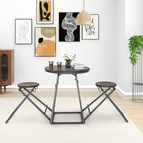 Costway 3-Piece Round Table and Stool Set Modern Table and Chairs Set for 2 2