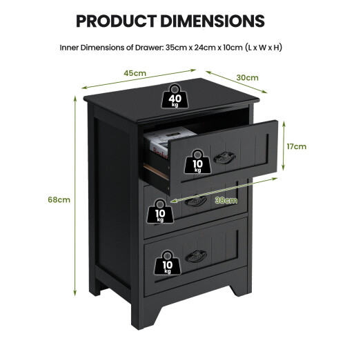 Costway 3-Drawer Bedside Table Vintage Nightstand Accent Table Sofa Side Table 1