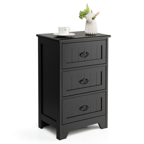 Costway 3-Drawer Bedside Table Vintage Nightstand Accent Table Sofa Side Table