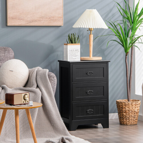 Costway 3-Drawer Bedside Table Vintage Nightstand Accent Table Sofa Side Table 2