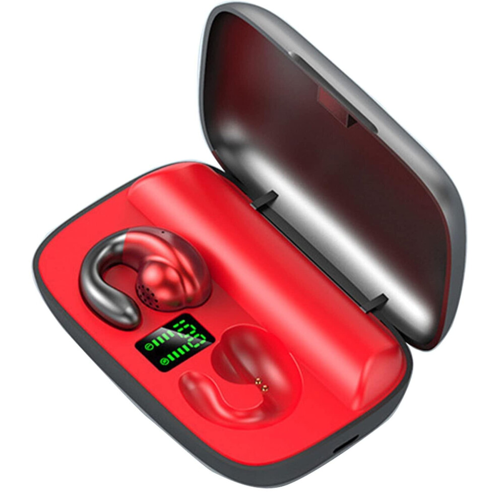 (Red) Bone Conduction Headphones Bluetooth Headset Noise Canceling Sports Earbuds Red