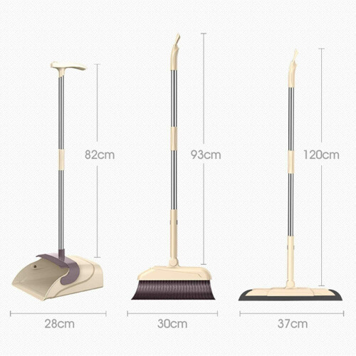 3PC Strong Long Handled Dustpan and Brush Set Soft Bristles Broom Lobby 2