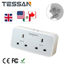 2 Way UK to American Power Converter Travel Plug 2 USB for Canada