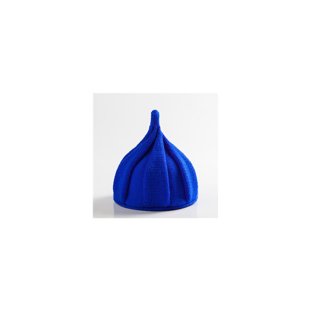 (Royal Blue) Warm Flower Cap Pointed Adult Knitted Solid Color Twisted Woman Winter Hat