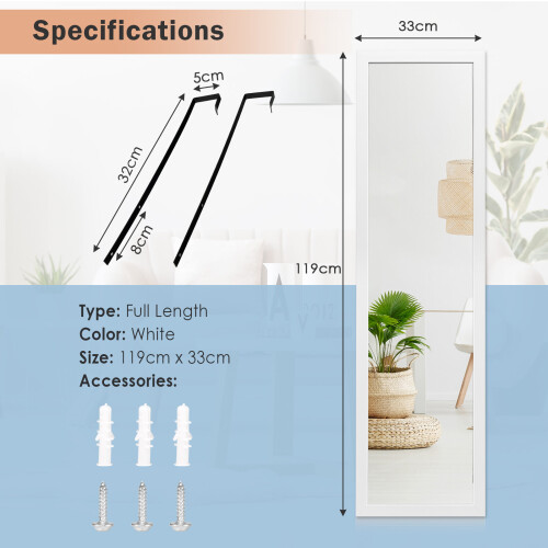 Costway Full Length Mirror Door Wall Mounted Dressing Mirror w/ Hanging Hooks 1