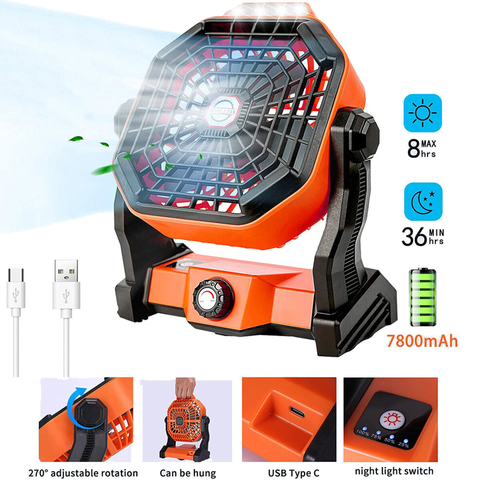 Photos - Flashlight Portable Camping Fan USB Rechargeable LED Light Tent Lamp with Hook UK