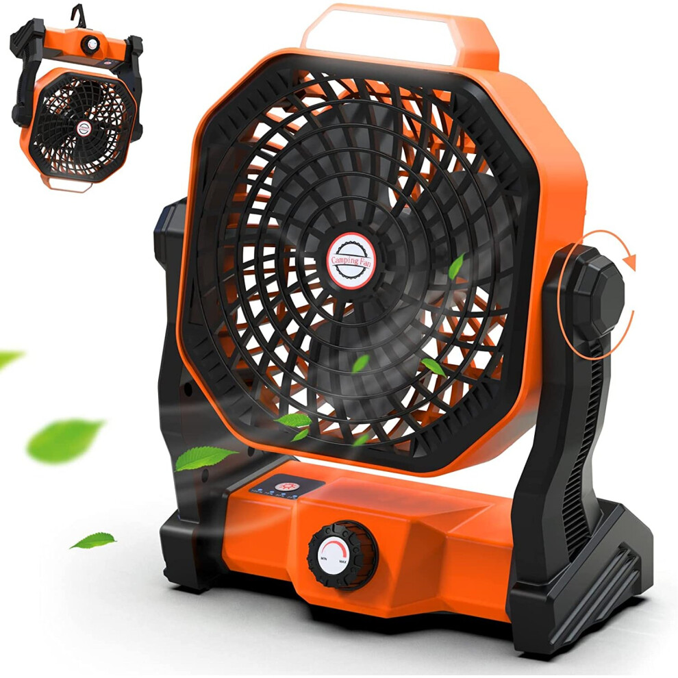 USB Rechargeable Camping Fan w/ LED Light Quiet Home Outdoor Desk Fan