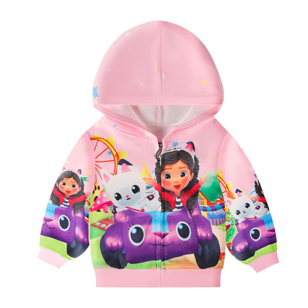 (Pink, 120(5-6Y)) Sweatshirt Gabbys Dollhouse Kids Girls Toddler Zip Winter Hoodie Top Gifts Coat