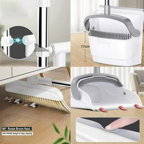 Buckle Long Handled Dustpan and Brush Soft Bristles Broom Dust Pan set 2