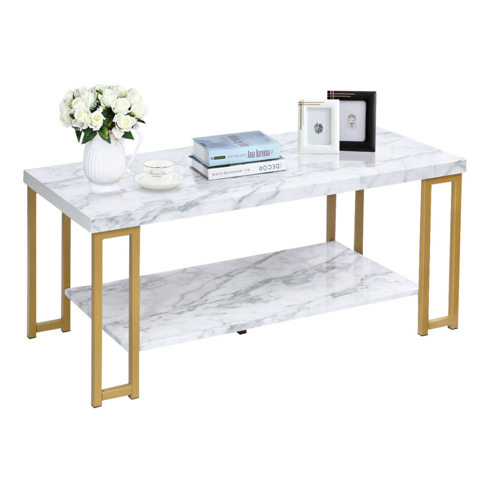 Marble Print Coffee Table Accent Rectangular Cocktail Table End Table