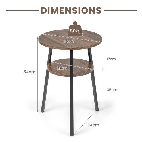 Costway Round End Table 2-Tier Bedside Table Versatile Retro Accent Table 1