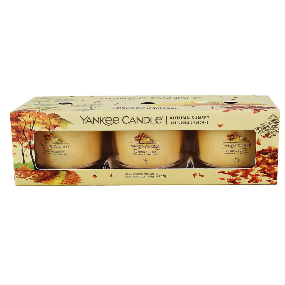 Yankee Candle Set x 3 Scented Tealights Gift Pack Soy Wax Votive Autumn Sunset