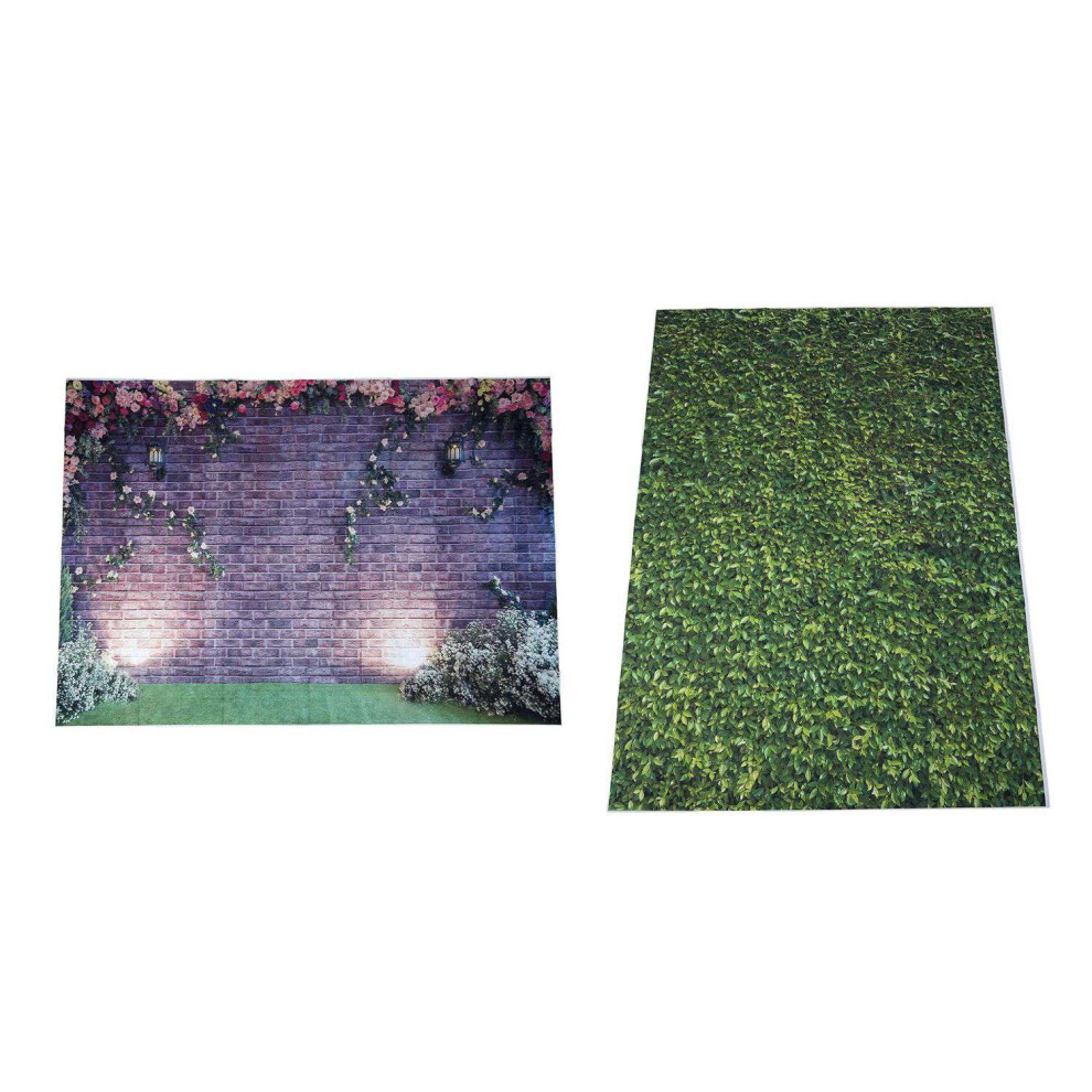 2 Pcs 7X5ft Flowers Wall Photography Backdrops Brick Grass Backdrop Spring Stuido Background Green 4762527019830