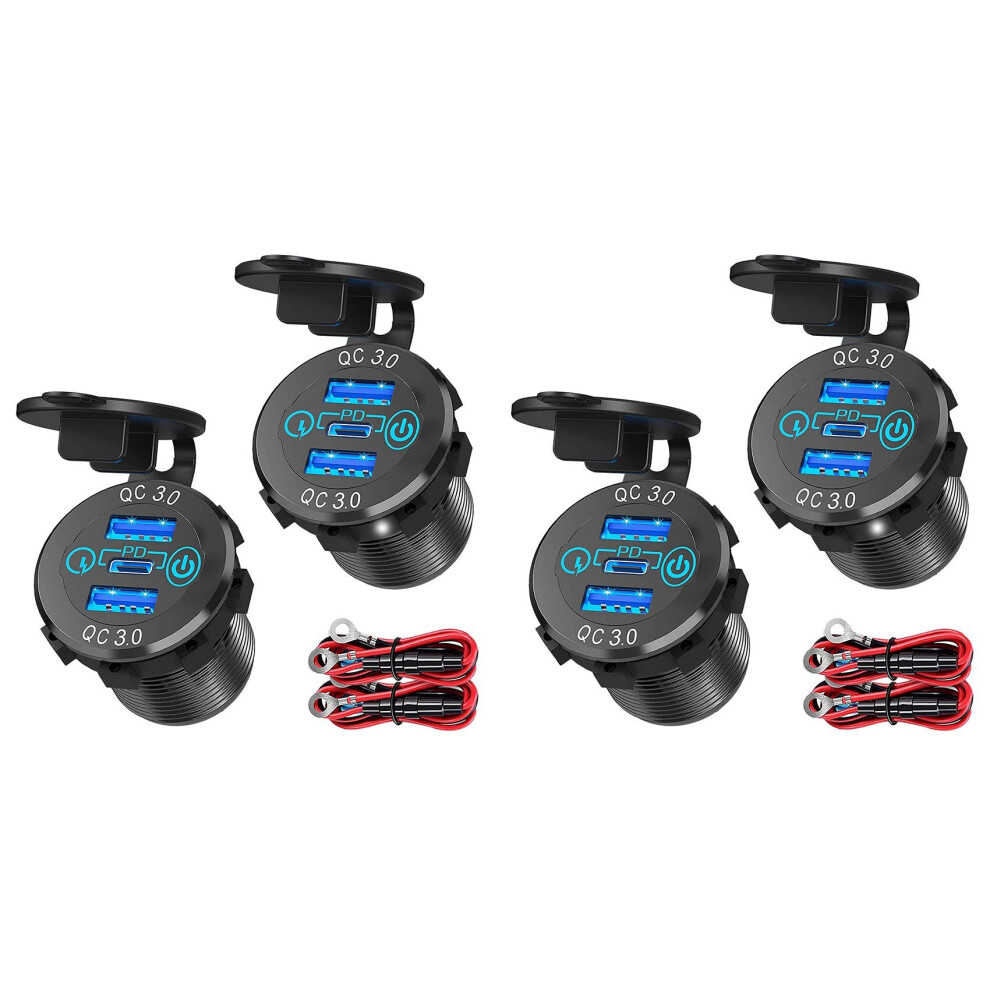 4X Qc 3.0 Pd3.0 Triple Usb Car Charger 12V 24V 60W Usb-C Multiple Fast Charger With Switch 4762527098149