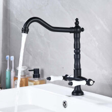 (Matt Black Lacquer) Kitchen Sink Mixer tap Black Swivel spout Brass Basin Double Handle Cold and hot Water bristain Mixer Faucet with UK Standard Fittings
