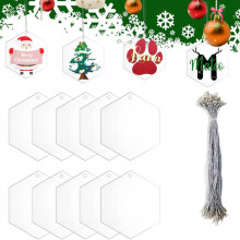20Pcs 3 Inch Clear Hexagon Acrylic Christmas Ornaments Blanks for DIY Craft Flat Acrylic Ornament for Christmas Bauble A