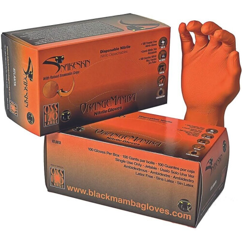 Black Mamba (M) Black Mamba Snakeskin Nitrile Disposable Gloves Orange