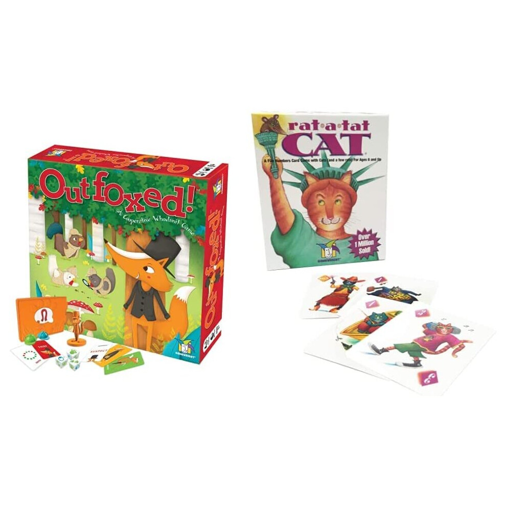 Gamewright | Outfoxed! Game | Board Game | Ages 5+ | 2-4 Players | 20 Minutes Playing Time & | Rat-a-tat Cat Game | Card Game | Ages 6+ | 2-6 Players