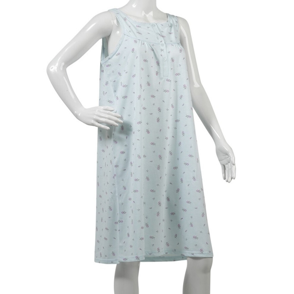 (Blue, UK 10/12) Slenderella Ladies Sleeveless Floral Cotton Nightdress