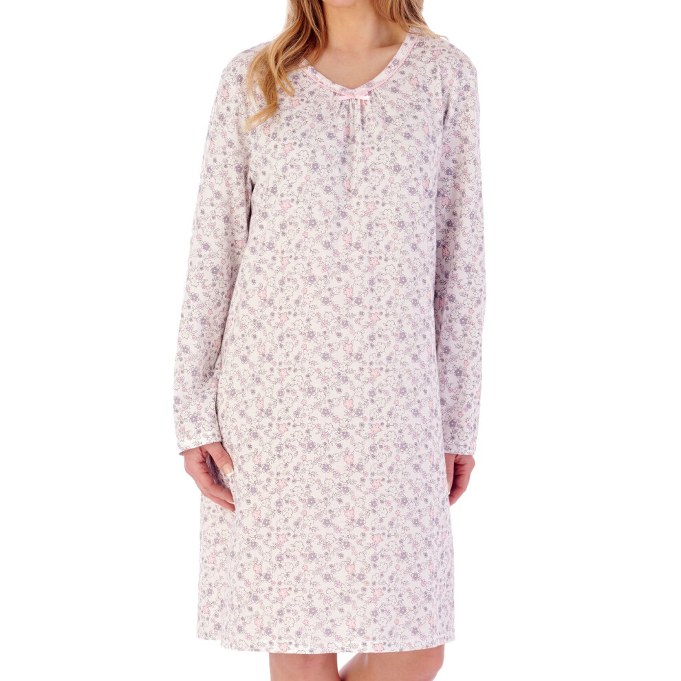 (Grey, UK 24/26) Slenderella Ladies Ditsy Floral Long Sleeve Jersey Cotton Nightdress