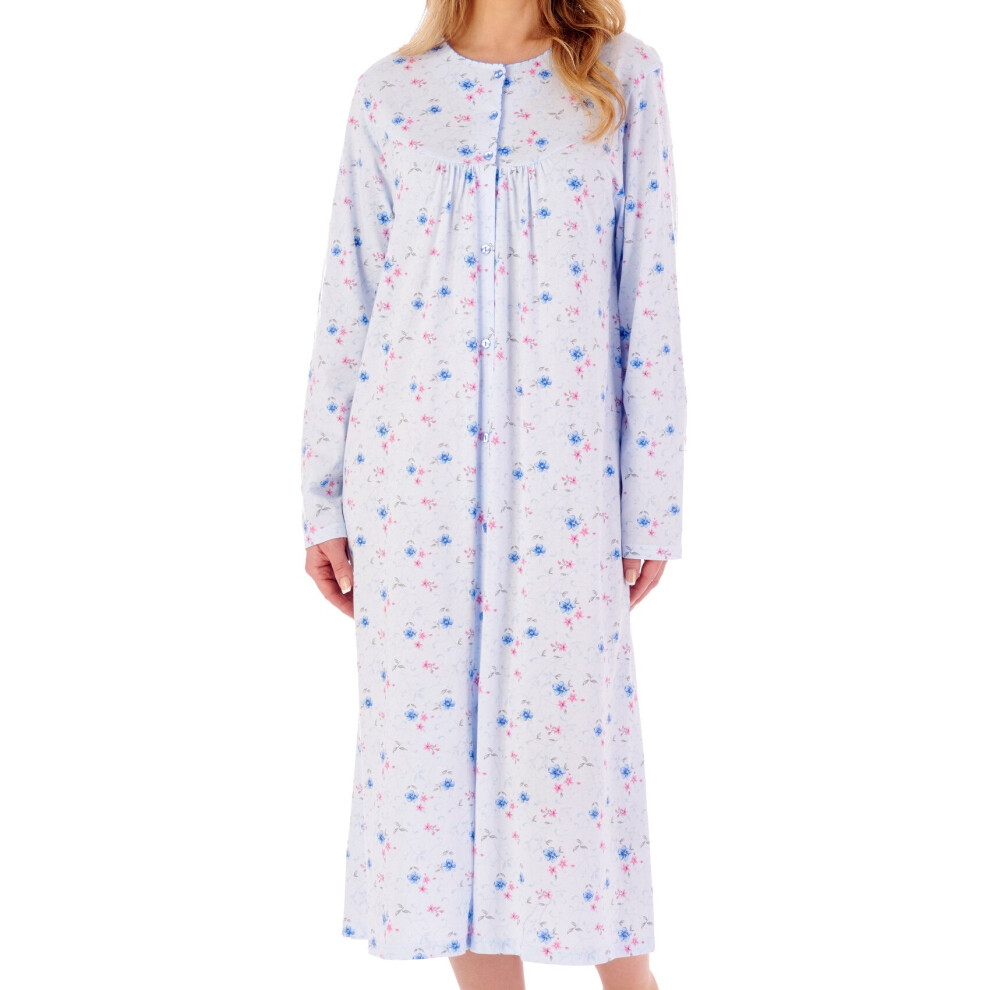 (Blue, UK 24/26) Slenderella Ladies Floral Cotton Jersey Button Down Nightdress