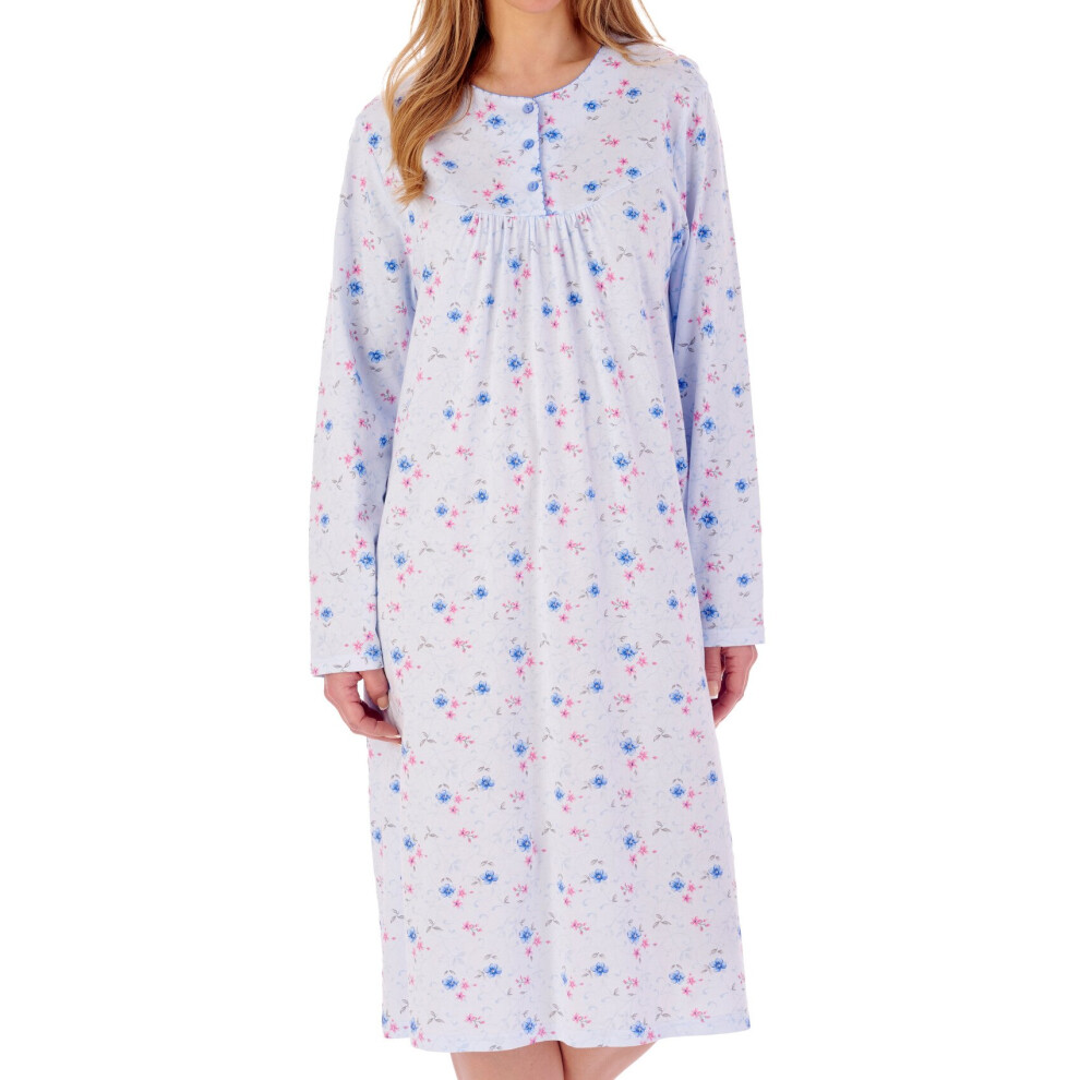 (Blue, UK 24/26) Slenderella Ladies Floral Cotton Jersey Long Sleeve Nightdress