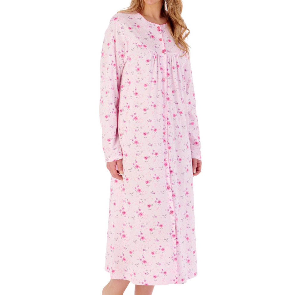 (Pink, UK 24/26) Slenderella Ladies Floral Cotton Jersey Button Down Nightdress