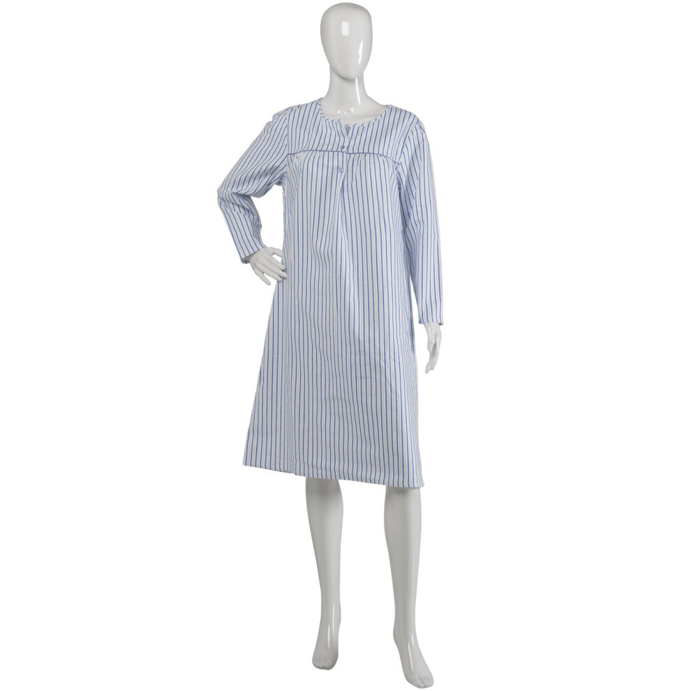 (Blue, UK 16/18) Slenderella Ladies Cotton Striped Long Sleeved Nightdress