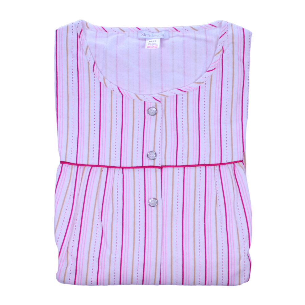 (Pink, UK 12/14) Slenderella Ladies Long Sleeved Striped Cotton Nightdress