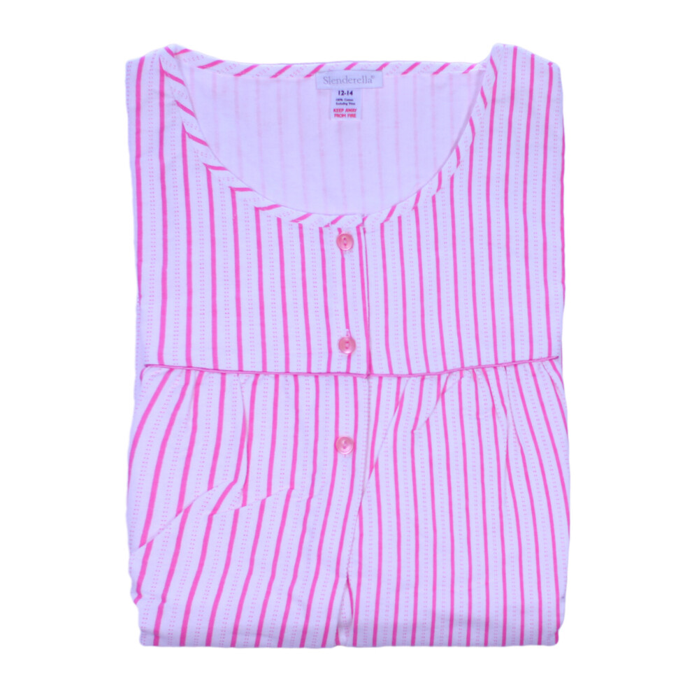 (Pink, UK 12/14) Slenderella Ladies Cotton Striped Long Sleeved Nightdress