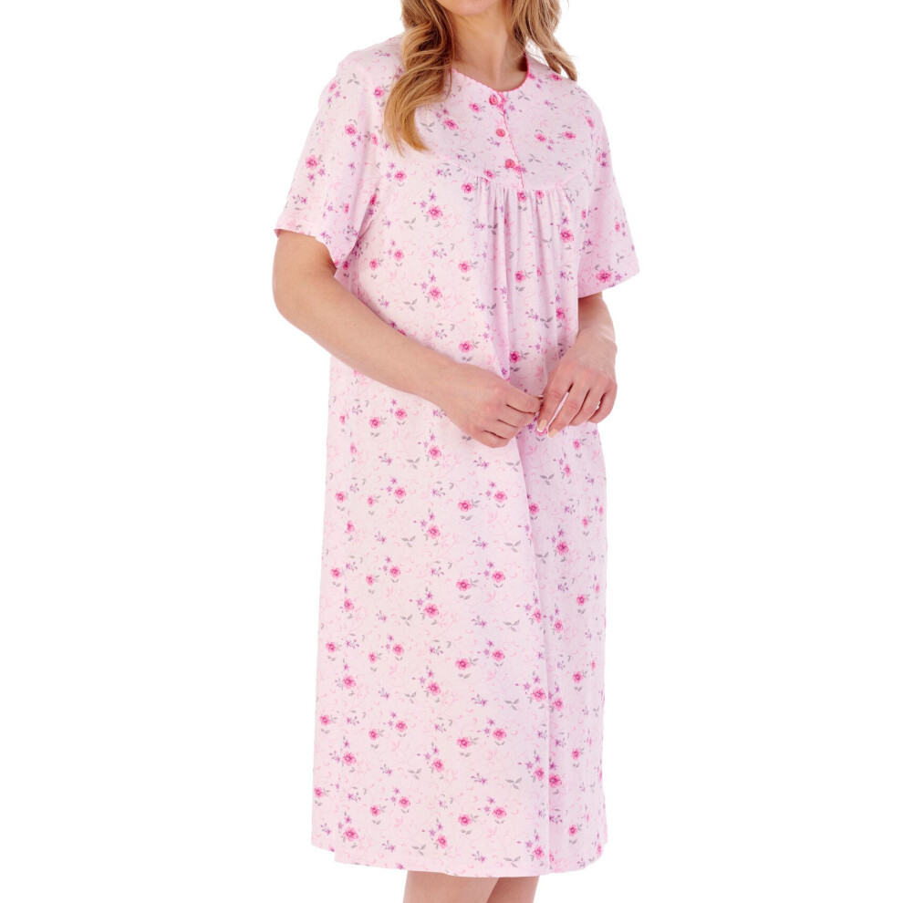 (Pink, UK 24/26) Slenderella Ladies Floral Cotton Jersey Short Sleeve Nightdress