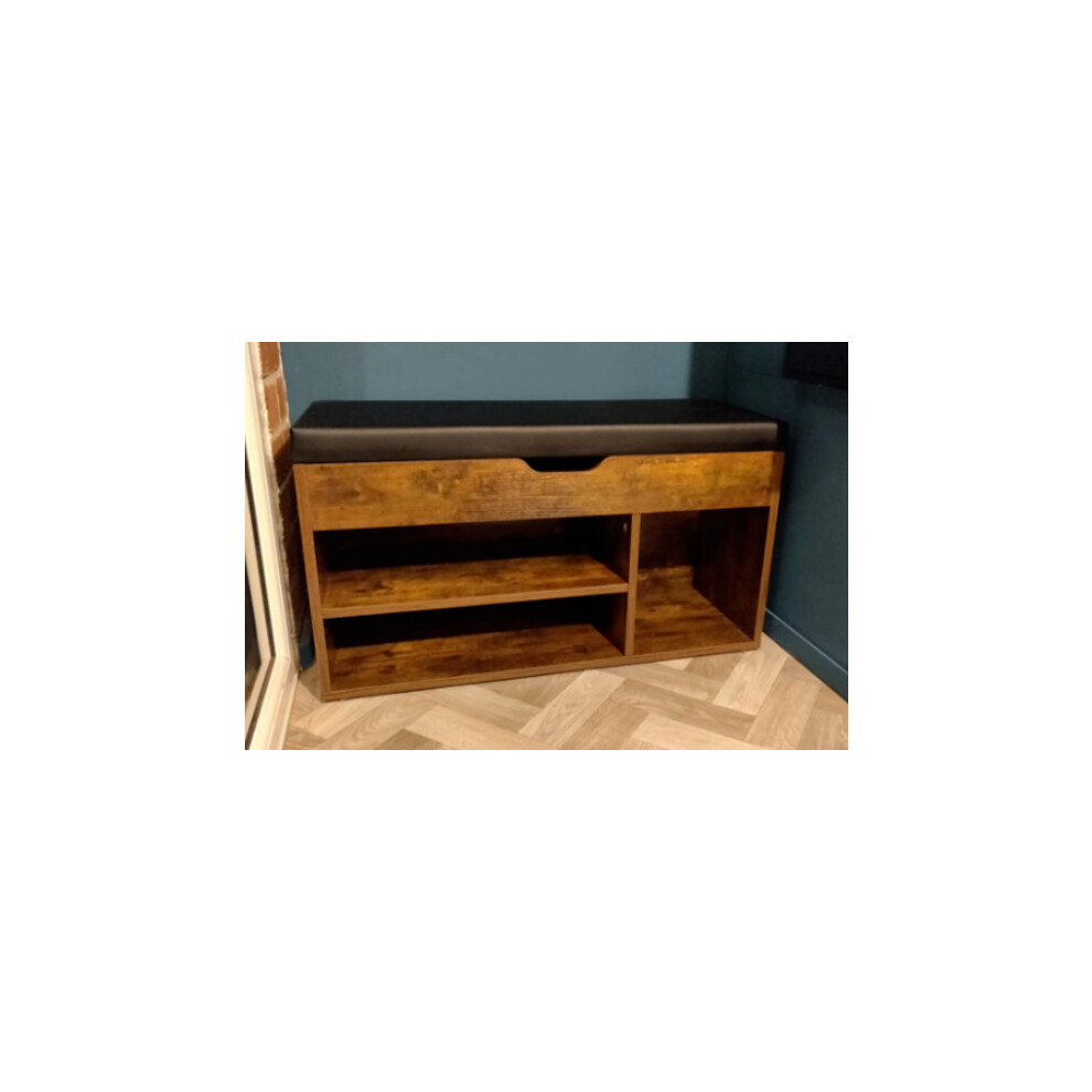 Uhf Rustic Shoe Bench Small Storage Cabinet Vintage Industrial Style Cushion Seat