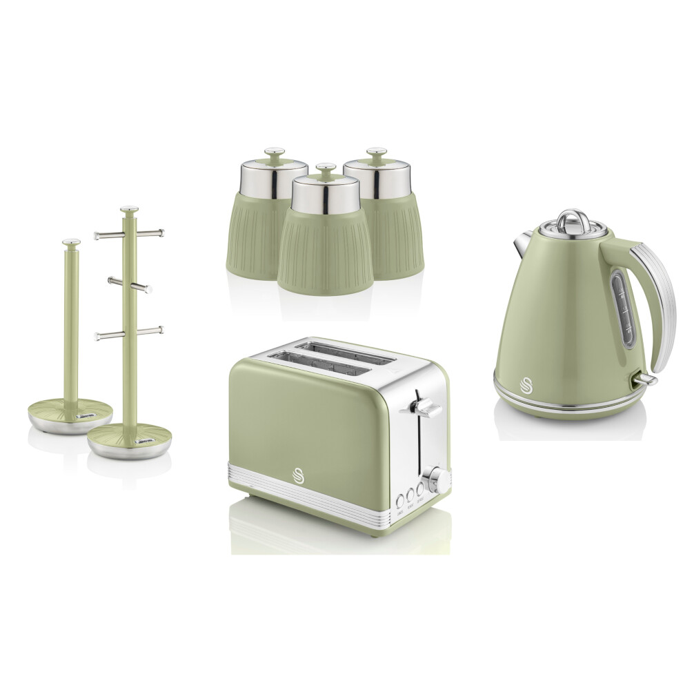 SWAN Retro Green Kettle 2 Slice Toaster Canisters Mug Tree Towel Pole