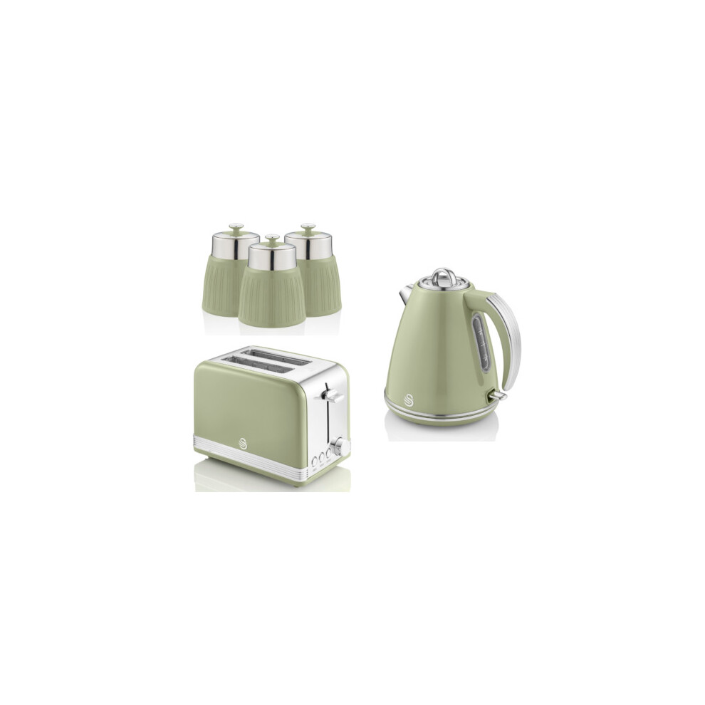 SWAN Retro Green Jug Kettle 2 Slice Toaster & Canisters Kitchen Set