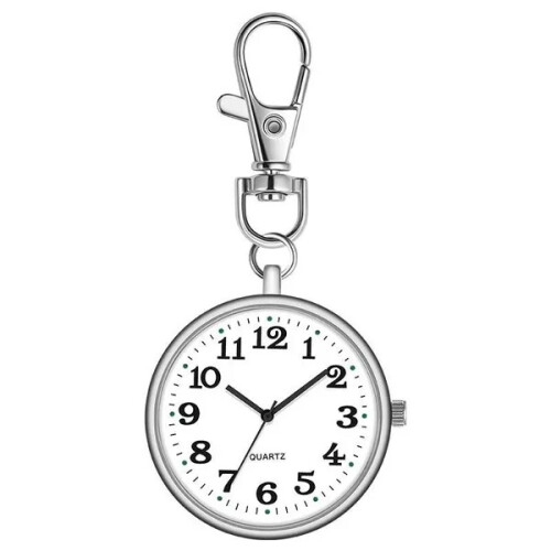 (White) Mini Retro Pocket Watch Student Keychain Watch