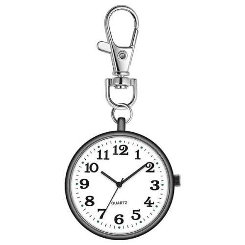 (Black white) Mini Retro Pocket Watch Student Keychain Watch
