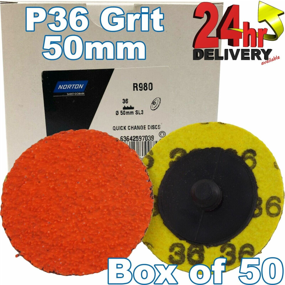 Norton 50 x 50mm P36 Grit Blaze X-Treme Disc Type 3 TR SpeedLok Box