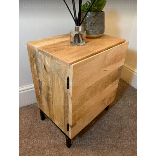 Industrial Bedside Table Rustic Solid Wood Nightstand Vintage Storage Cabinet 2