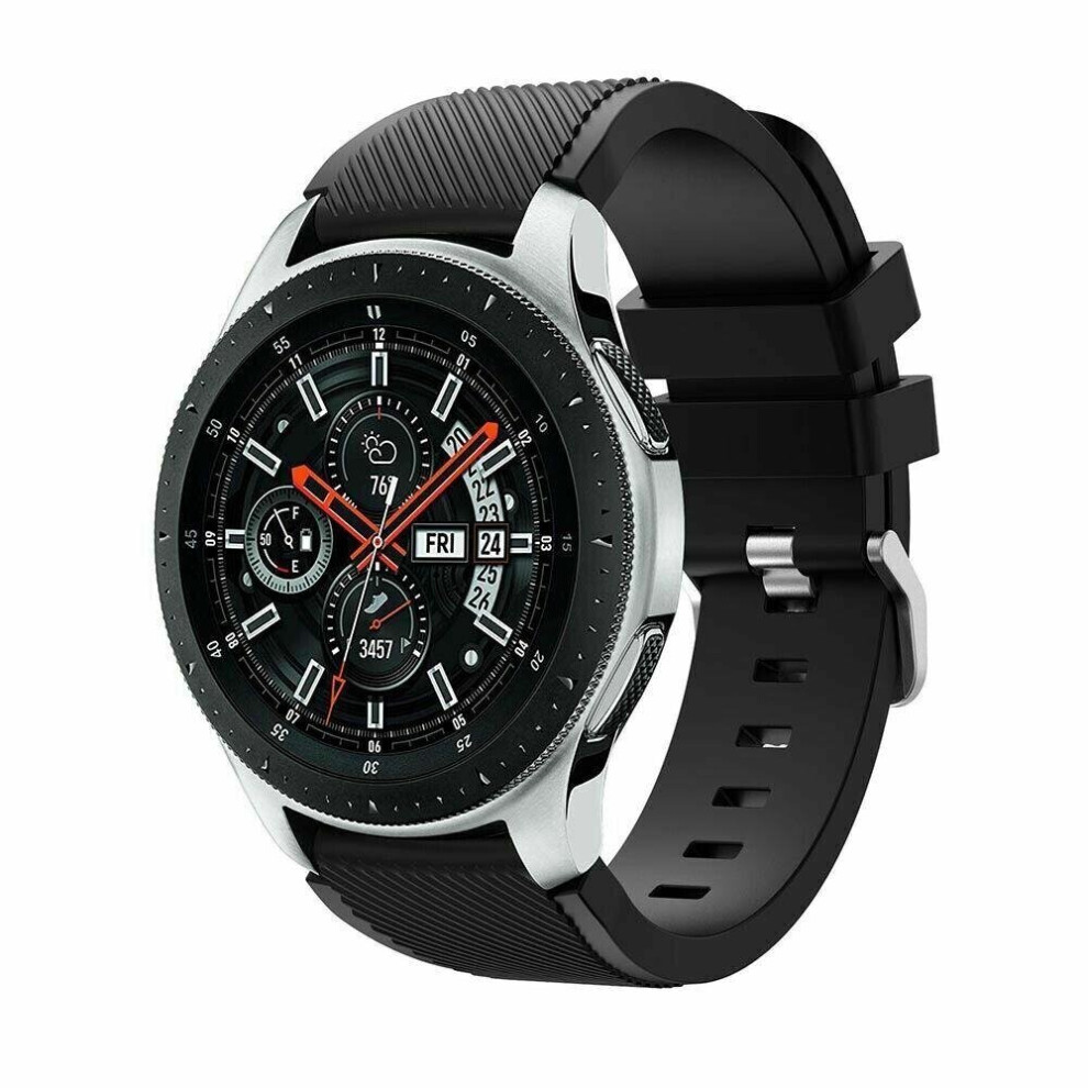 (Black) For Samsung Galaxy Watch 46mm Silicone Sport Replacement Band Strap Bracelet