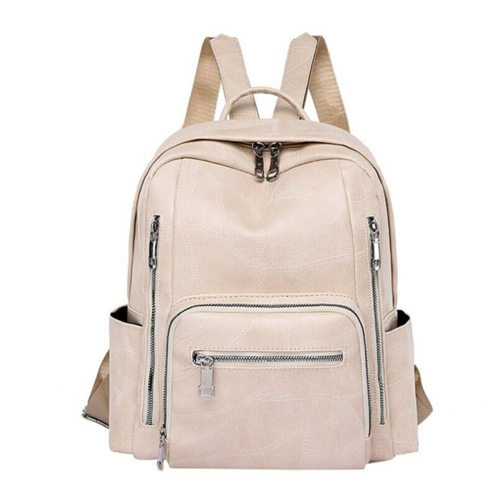 (  Cream White) Vintage Women Ladies Soft Leather Casual Rucksack Shoulder Bag Backpack