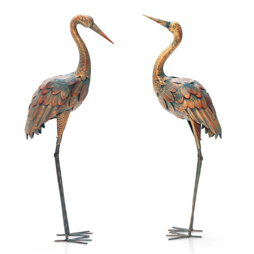 Casart 2-Piece Crane Garden Statue Set Crane Sculpture Statue Decoy